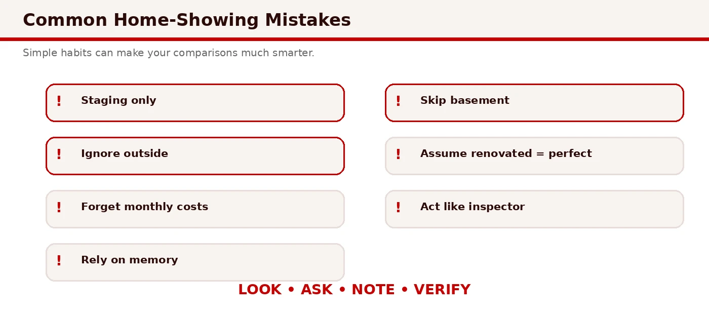 Infographic illustrating the 5 most common buyer home showing mistakes and how to avoid them