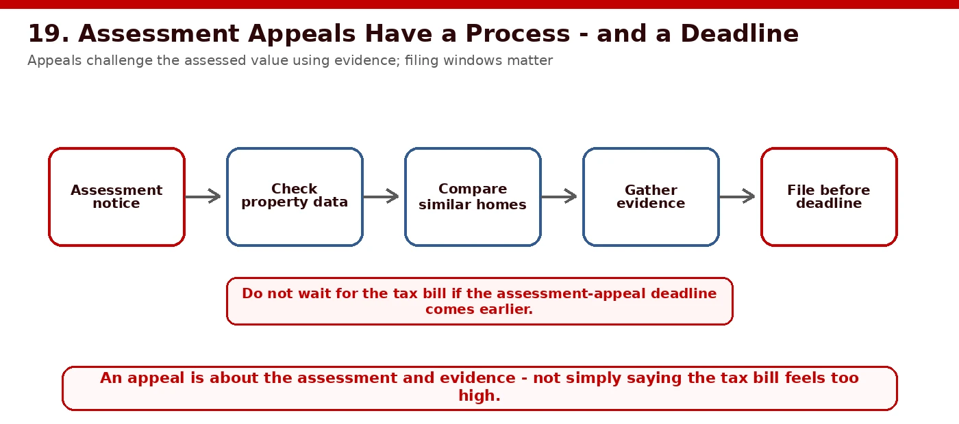 Step by step appeal workflow: Assessment Notice to Verify Data to Gather Comparables to File Within Deadline