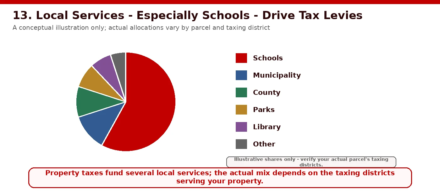 Conceptual breakdown highlighting that public school districts account for the largest single share of property tax revenues
